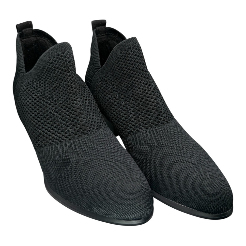Esprit Black Knit Ankle Booties Size 6M Pull On Comfort Heeled Shoes